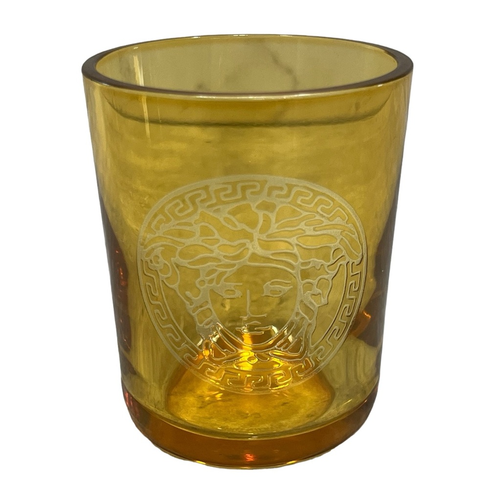 VERSACE Amber Glass Etched w/ Iconic Medusa Logo Votive Cup Candle Holder
